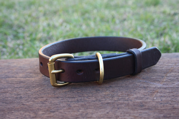 Dog Collar in Rich Brown with Solid Brass Hardware