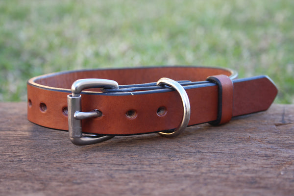 Dog Collar in London Tan with Stainless Steel Hardware