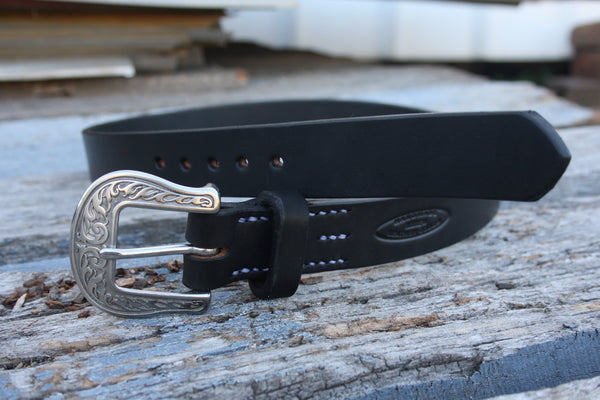 Stainless Steel Engraved Bridle Leather Belt