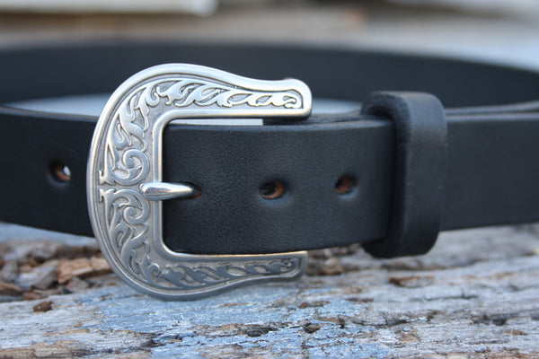 Stainless Steel Engraved Bridle Leather Belt