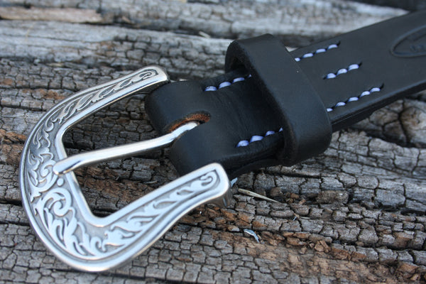Stainless Steel Engraved Bridle Leather Belt