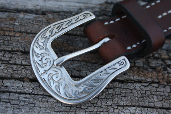 Stainless Steel Engraved Bridle Leather Belt