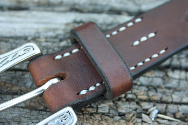 Stainless Steel Engraved Bridle Leather Belt