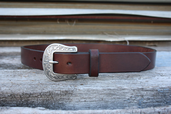Stainless Steel Engraved Bridle Leather Belt