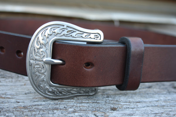 Stainless Steel Engraved Bridle Leather Belt
