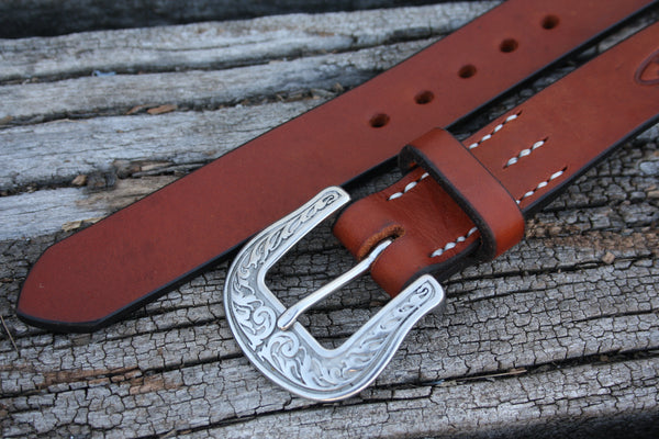 Stainless Steel Engraved Bridle Leather Belt