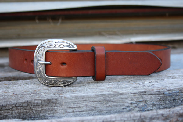 Stainless Steel Round Engraved Bridle Leather Belt
