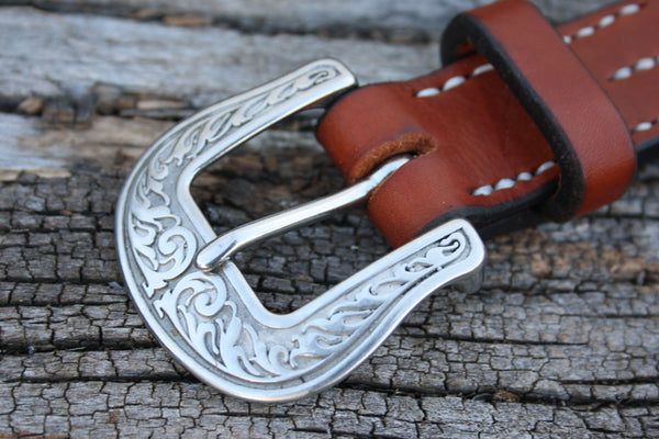Stainless Steel Engraved Bridle Leather Belt