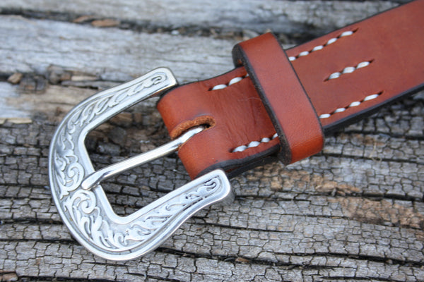 Stainless Steel Engraved Bridle Leather Belt