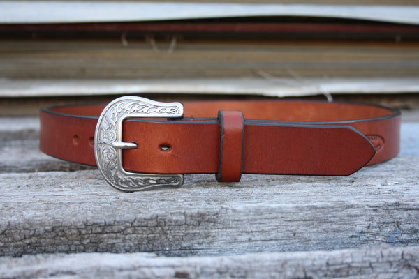 Stainless Steel Engraved Bridle Leather Belt